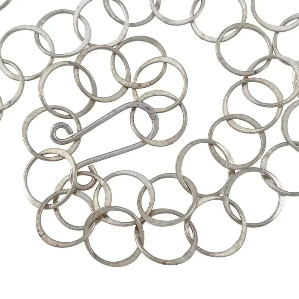 Vintage Sterling Silver 925 Circle Link Chain Necklace 18